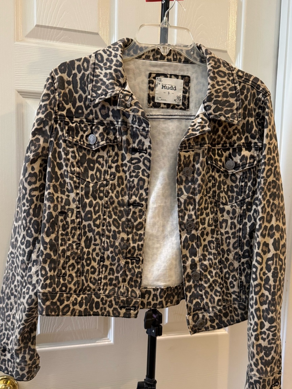 Mudd Leopard-Print Jean Jacket in Tan and Black